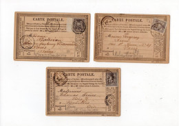 !!! LOT DE 3 CARTES PRECURSEUR TYPE SAGE CACHETS DE PIERREFITTE / SEINE, ST DENIS, ET AUBERVILLIER (SEINE ST DENIS) 1877 - Precursor Cards