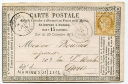 !!! CARTE PRECURSEUR CERES CACHET ET GC 2222 DE MARINES (VAL D'OISE) 1875 - Cartes Précurseurs