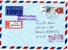 70246 - Bund - 1994 - 450Pfg SWK MiF A R-LpBf BREMEN -> Newark, NY (USA) - Storia Postale