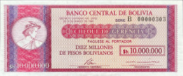 Bolivia 10.000.000 Pesos Bolivianos, P-192B (D.1985) - B0000303 - UNC - RARE - Bolivie