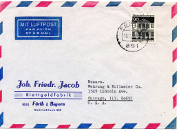 70259 - Bund - 1968 - 90Pfg Gr.Bauten EF A LpBf FUERTH -> Chicago, IL (USA) - Covers & Documents