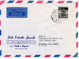 70259 - Bund - 1968 - 90Pfg Gr.Bauten EF A LpBf FUERTH -> Chicago, IL (USA) - Lettres & Documents