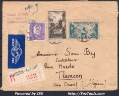 FRANCE N° 689+741+742 SUR LETTRE RECOMMANDÉE PAR AVION POUR TLEMCEN ALGÉRIE - Storia Postale