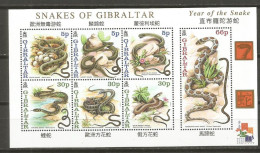 GIBRALTAR HOJA BLOQUE YVERT NUM. 44 ** NUEVA SIN FIJASELLOS AÑO LUNAR CHINO DE LA SERPIENTE CHINA - Gibraltar