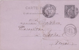 ENTIER POSTAL SAGE CARTE POSTALE De 1890 Cachet Bourbonnes 52 à Isches 88 Vosges - Guillie à Goichon Percepteur Impôts - Vorläufer