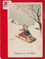 CPA Illustrateur Petersen Hannes Petite Fille Luge Neige Sport Hiver - Petersen, Hannes