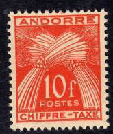 Andorre Taxe  N° 30 XX Type Gerbes Légende Chiffre-Taxe : 10 F. Orange Sans Charnière TB - Neufs