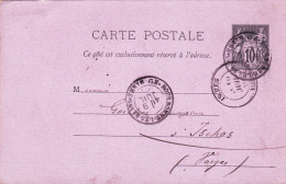ENTIER POSTAL SAGE CARTE POSTALE De 1888 Cachet Bourbonnes 52 à Isches 88 Vosges - à Goichon Percepteur Impôts - Vorläufer