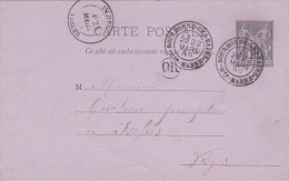 ENTIER POSTAL SAGE CARTE POSTALE De 1889 Cachet OR Bourbonnes 52 à Isches 88 Vosges - Flosio à Goichon Percepteur Impôts - Vorläufer