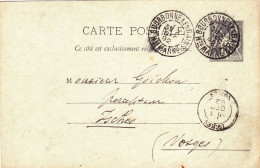 ENTIER POSTAL SAGE CARTE POSTALE De 1892 Cachet Bourbonnes 52 à Isches 88 Vosges - à Goichon Percepteur Impôts - Vorläufer