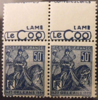 2 Timbres à Bande Publicitaire. Jeanne D'arc N° 257. 50 C. Pub Publicité Publicitaires Carnet. Le Coq. Neuf** Double Pub - Otros & Sin Clasificación