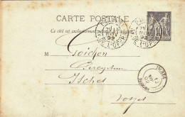 ENTIER POSTAL CARTE POSTALE De 1892 Cachet Jules Rouff Editeur Paris Opéra à Isches 88 - à Goichon Percepteur Impôts - Precursor Cards