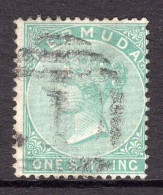 Delcampe - Bermuda 1865-1903 QV - Wmk. Crown CC - P.14 - 1/- Green Used (SG 8) - Bermuda