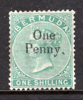 Bermuda 1875 QV - Wmk. Crown CC - Surcharges - Type 8 - 1d On 1/- Green HM (SG 17) - Bermuda
