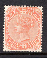 Bermuda 1888 QV - Wmk. Crown CC - P.14 - 4d Orange-red HM (SG 20) - Bermuda