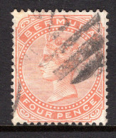 Bermuda 1888 QV - Wmk. Crown CC - P.14 - 4d Orange-red Used (SG 20) - Bermuda