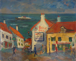 Roland DUBUC : Rue De Trouville Vers La Mer, Huile Sur Toile Signée - Oelbilder