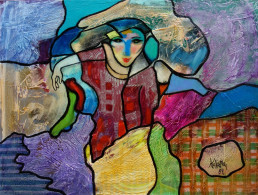 Hassan Ertugrul KAHRAMAN : Femme Multicolore, Huile Sur Toile Signée - Oils