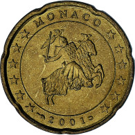 Monaco, Rainier III, 20 Euro Cent, 2001, Paris, TTB+, Laiton, Gadoury:MC176 - Monaco