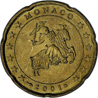 Monaco, Rainier III, 20 Euro Cent, 2001, Paris, TTB+, Laiton, Gadoury:MC176 - Mónaco