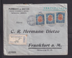 1914 - 3x 10 C. Auf Einschreibbrief Ab HILDALGO Nach Frankfurt - Mexico