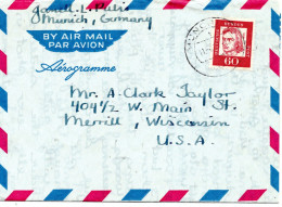 70321 - Bund - 1964 - 60Pfg Schiller EF A Aerogramm MUENCHEN -> Merrill, WI (USA) - Briefe U. Dokumente