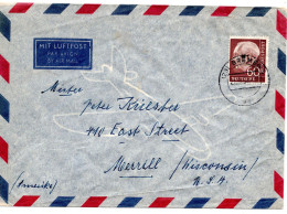 70322 - Bund - 1958 - 60Pfg Heuss I EF A LpBf BREMEN -> Merrill, WI (USA) - Lettres & Documents