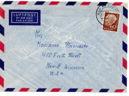 70324 - Bund - 1958 - 60Pfg Heuss II EF A LpBf AACHEN -> Merrill, WI (USA) - Covers & Documents