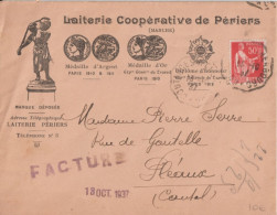 1937 - ENV. DECOREE De PERIERS (MANCHE) CONVOYEUR COUTANCES à CHERBOURG => PLEAUX - Briefe U. Dokumente