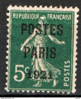 Francia 1921 Preannullati Unif.26 (*)/MNG VF/F - 1893-1947