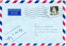 70340 - Bund - 1967 - 70Pfg Gr.Bauten EF A LpBf HAMBURG -> Los Altos, CA (USA) - Cartas & Documentos