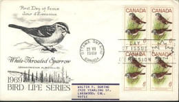 Canada  FDC  White-Throated Sparrow Block Of 4  Sc 496 - 1961-1970