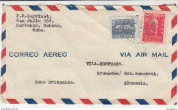 Cuba Air Mail Letter Cover Posted 1953 To Germany B200120 - Cartas & Documentos