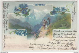 A Couple Hiking In The Mountains Vintage Postcard Travelled 1903 Ljubljana To Vrata (Fužine Pmk) B170320 - Greetings From...