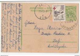 Red Cross 1956 Postal Tax Stamp On Postal Stationery Postcard Posted Orljavac To Dalj B200320 - Charity Issues