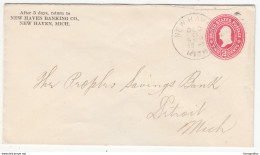 USA, New Haven Banking Co. Postal Stationery Letter Cover Travelled 1900 New Haven To Detroit B180122 - ...-1900