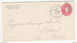 USA, Dodds & McNichol Postal Stationery Letter Cover Travelled 1900 Au Sable To Detroit B180122 - ...-1900