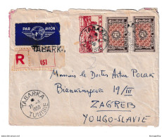 Tunisie Letter Cover Posted Registered 1950 Tabarka To Zagreb B210112 - Tunisie (1956-...)