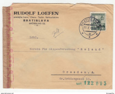 Rudolf Loefen Bratislava Company Letter Cover Travelled 1943 To Dresden - Censored B181020 - Covers & Documents