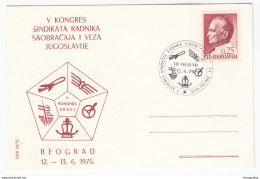 Yugoslavia, 4th Congress Of Trade Unions Of Transport And Telecommunication Workers Of Yugoslavia Postal Card B180210 - Cartas & Documentos