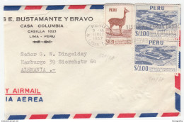 Peru, Luis E. Bustamente Y Bravo Airmail Letter Cover Travelled 1957 Lima Pmk B180201 - Perù