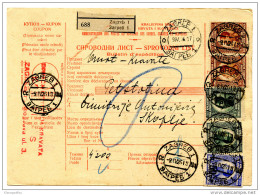 Yugoslavia Kingdom SHS 1926 Sprovodni List - Parcel Card Zagreb - Skoplje Bb151211 - Altri & Non Classificati