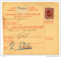 Yugoslavia Kingdom SHS 1928 Sprovodni List - Parcel Card Zagreb - Split Bb151204 - Autres & Non Classés