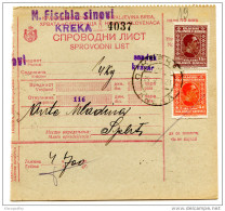 Yugoslavia Kingdom SHS 1928 Sprovodni List - Parcel Card Kreka - Split Bb151204 - Altri & Non Classificati