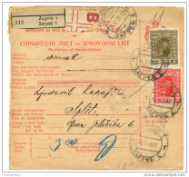 Yugoslavia Kingdom SHS 1928 Sprovodni List - Parcel Card Zagreb - Split Bb151204 - Other & Unclassified