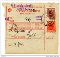 Yugoslavia Kingdom SHS 1928 Sprovodni List - Parcel Card Kreka - Split Bb151204 - Andere & Zonder Classificatie