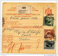 Yugoslavia Kingdom SHS 1928 Sprovodni List - Parcel Card Subotica - Split Bb151204 - Andere & Zonder Classificatie