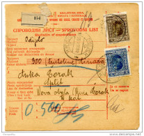 Yugoslavia Kingdom SHS 1928 Sprovodni List - Parcel Card Osijek - Split Bb151204 - Otros & Sin Clasificación