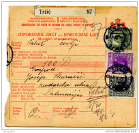 Yugoslavia Kingdom SHS 1928 Sprovodni List - Parcel Card Trzic - Split Bb151204 - Andere & Zonder Classificatie