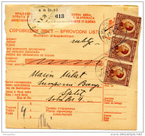 Yugoslavia Kingdom SHS 1928 Sprovodni List - Parcel Card Korcula - Split Bb151204 - Andere & Zonder Classificatie